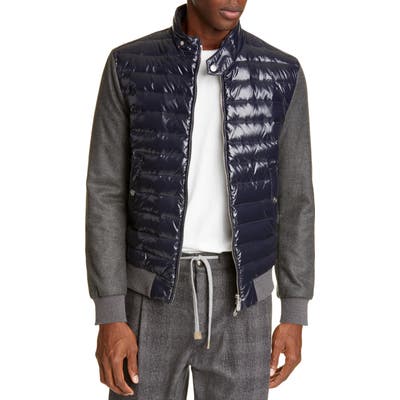 Eleventy Mixed Media Quilted Down Jacket, Blue