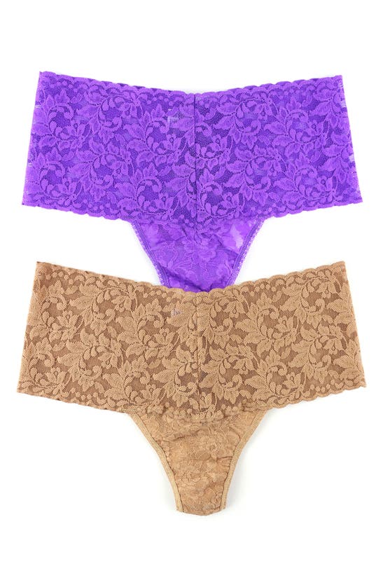 Hanky Panky Assorted 2-pack Retro High Waist Thongs In Violet/ Suntan