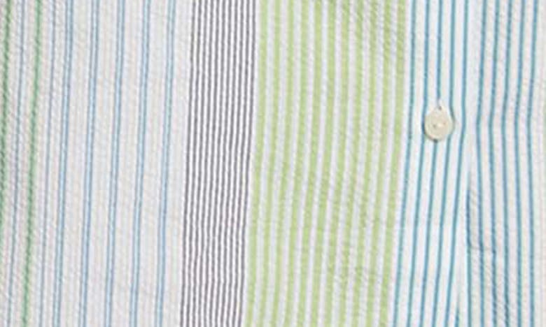 Shop Foxcroft Rocca Belted Stripe Seersucker Shirtdress In Blue Multi