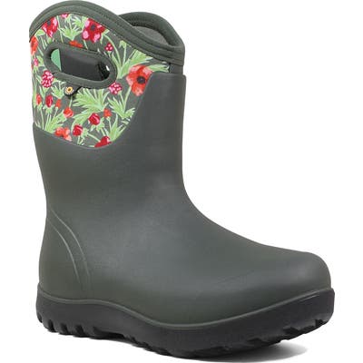Bogs Neo Classic Mid Vine Floral Waterproof Rain Boot, Grey