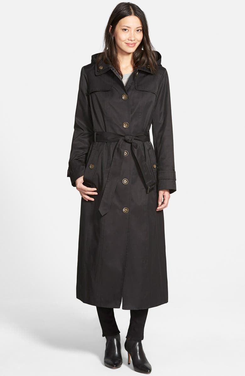 London Fog Single Breasted Long Trench Coat with Detachable Hood ...