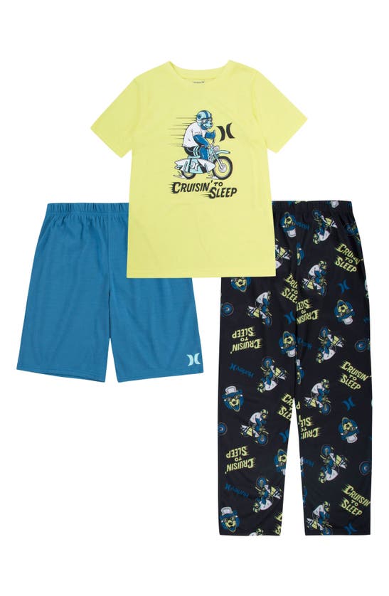 Hurley Kids' Crusin Fitted Three-piece Pajamas In Black
