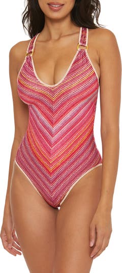 Becca Rainbow Sunset Metallic Stripe One-Piece Swimsuit