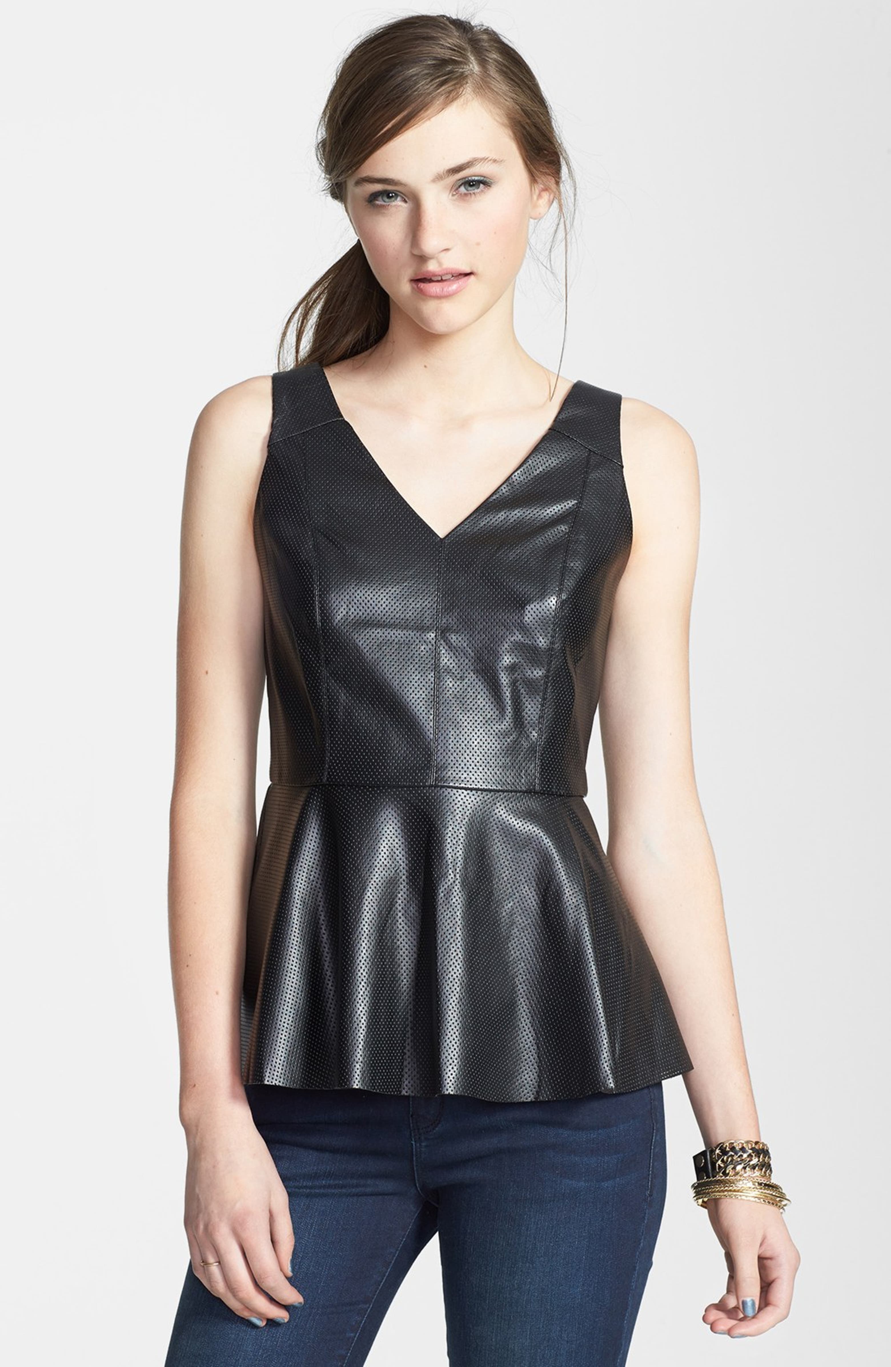 Potter's Pot Perforated Faux Leather Peplum Top (Juniors) (Online Only ...