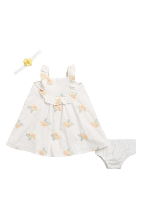 Floral Embroidered Dress, Bloomers & Headband Set (Baby)