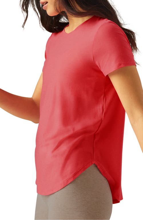 Shop Beyond Yoga On The Down Low T-shirt In Coral Glow Heather