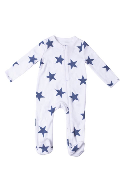 SAMMY + NAT Print Fitted One-Piece Pima Cotton Footie Pajamas in Blue Stars 