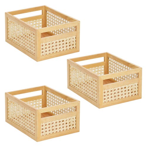 mDesign Small Natural Cane Kitchen Storage Bin with Handles