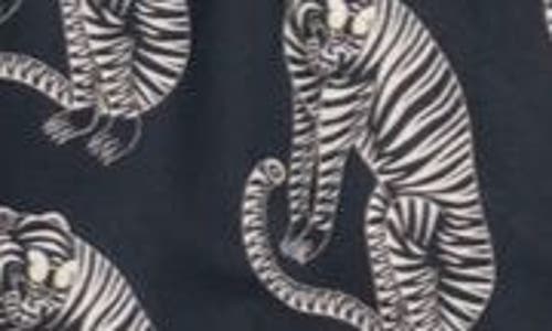 Desmond & Dempsey Tiger Print Long Sleeve Cotton Pajamas In Black/cream