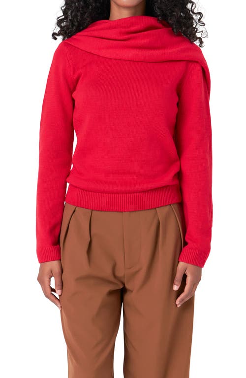 Endless Rose Scarf Detail Crewneck Sweater In Red