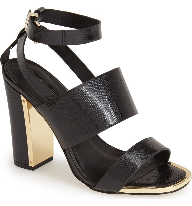 TOPSHOP 'Riot' Lizard Embossed Ankle Strap Sandals, Main, color, 001