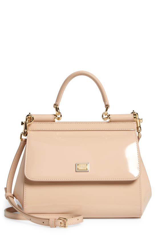 Shop Dolce & Gabbana Small Sicily Patent Leather Handbag In 80412 Powder Pink 1