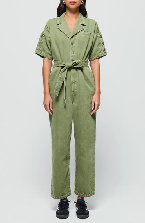 Shop Etica Ética Lena Relaxed Fit Cotton Blend Denim Jumpsuit In Avocado