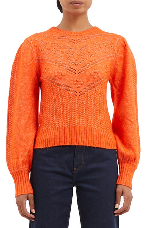 Bright Orange Knit Puff Sleeve Cardigan