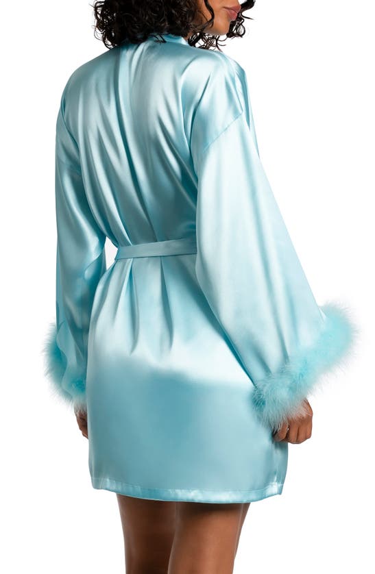Shop In Bloom By Jonquil Casablanca Feather Trimmed Satin Wrap Robe In Pale Aqua
