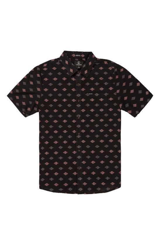 Volcom Stackstone Print Short Sleeve Button-up Shirt In Rinsed Black