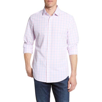 Mizzen+Main Chapman Trim Fit Check Performance Shirt, Pink