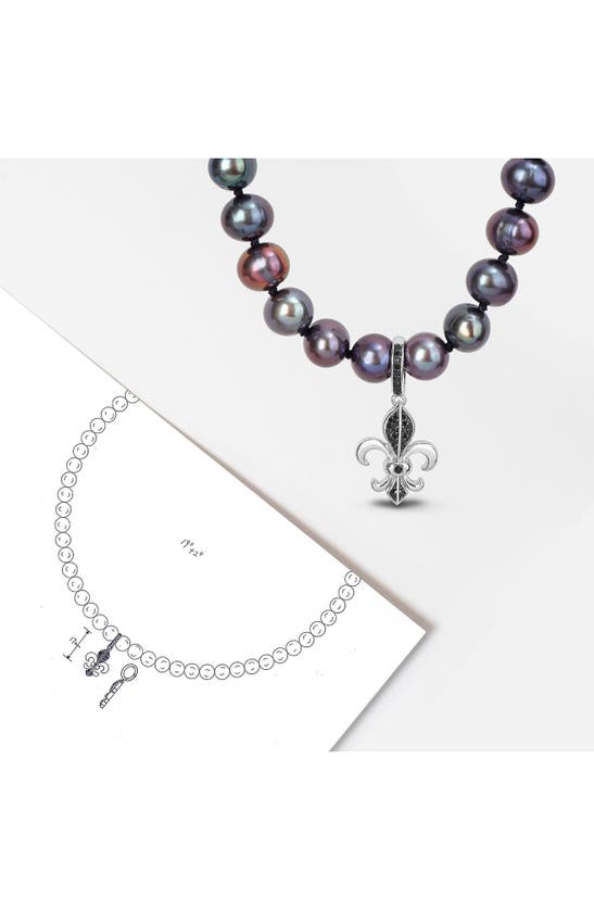 Shop Delmar Cultured Freshwater Pearl & Black Diamond Fleur De Lis Pendant Necklace