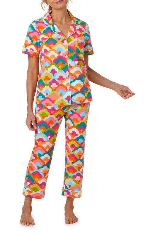 BedHead Pajamas Print Organic Cotton Blend Crop Pajamas in Rainbow Cloud