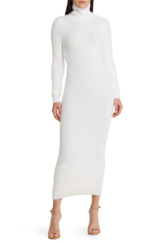 Bardot Lavinia Brushed Long Sleeve Turtleneck Sweater Dress In Ivory
