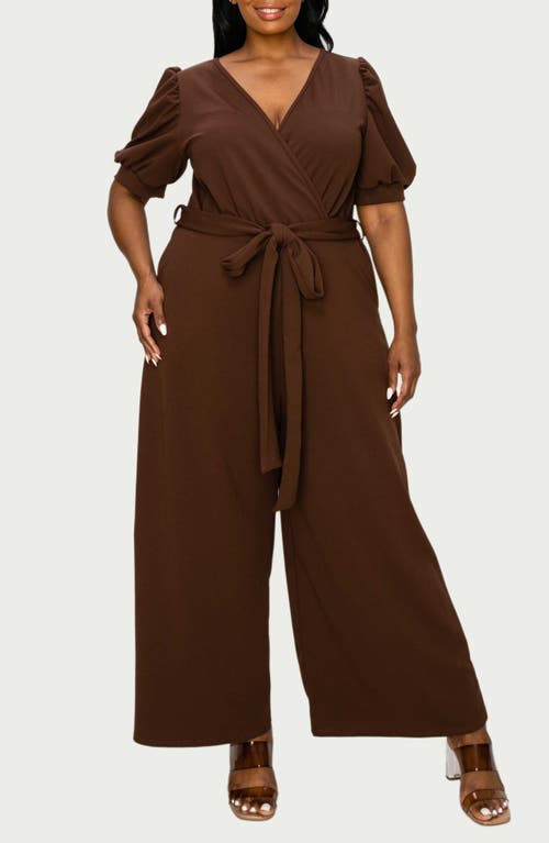 Shop L I V D Iris Belted Wide Leg Jumpsuit In Brown