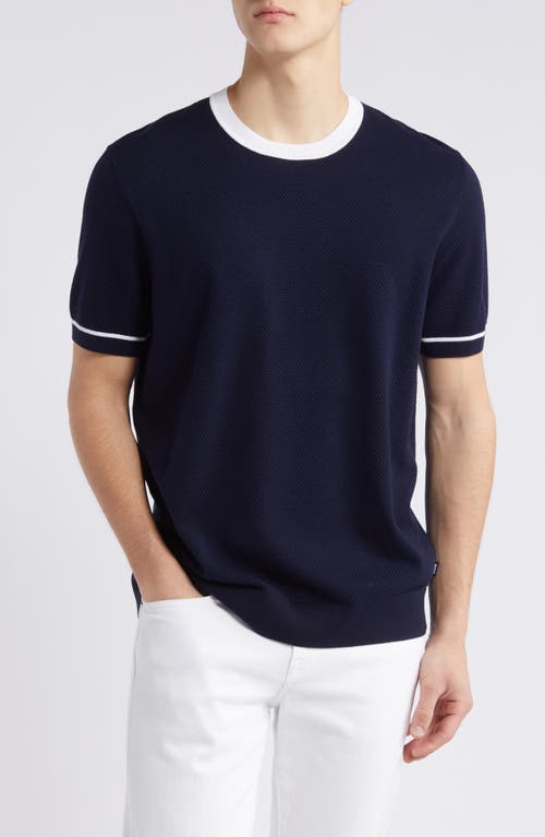 BOSS Grosso Short Sleeve Cotton Sweater Navy at Nordstrom,