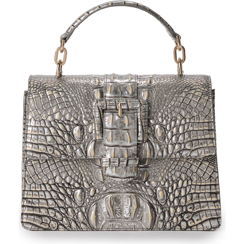 Brahmin Hallie Small Croc Embossed Leather Top Handle Bag in Chrome