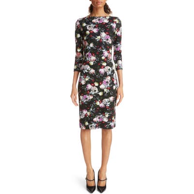 Erdem Floral Print Ponte Knit Sheath Dress, US / 12 UK - Black