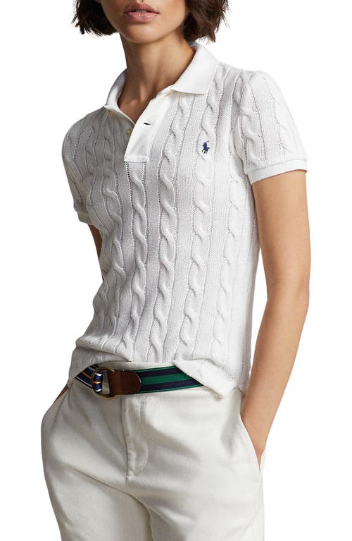 Shop Polo Ralph Lauren Cable Stitch Polo Sweater In White