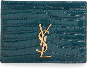 YSL Monogram Croc Embossed Leather Card Case