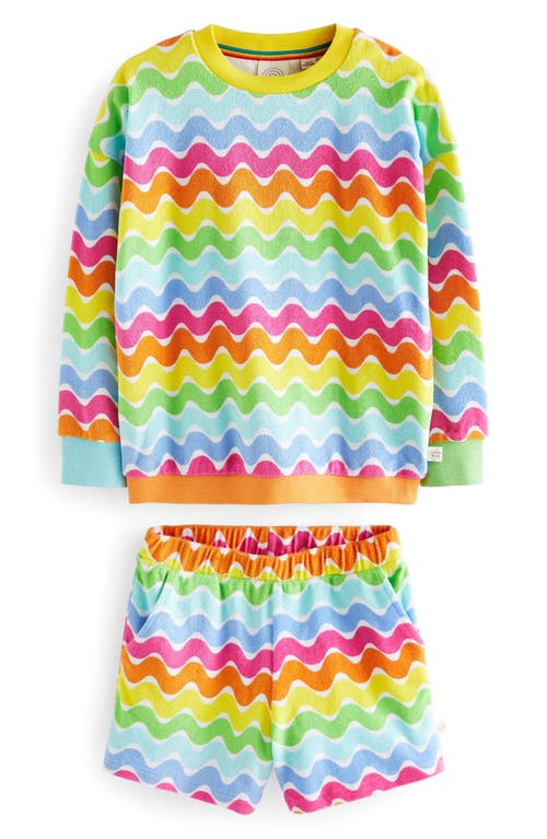 Little Bird Kids' Rainbow Stripe Cotton Terry Cloth Sweathirt & Sweat Shorts Set In Multi Wave