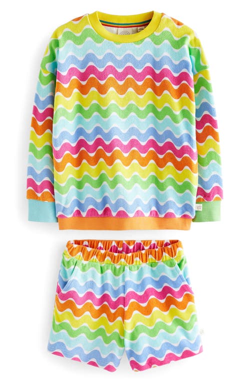 Shop Little Bird Kids' Rainbow Stripe Cotton Terry Cloth Sweathirt & Sweat Shorts Set In Multi Wave