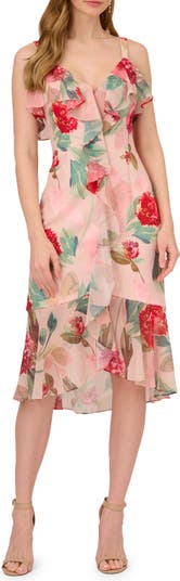 Adrianna Papell Floral Print Ruffle Chiffon Midi Dress Nordstrom