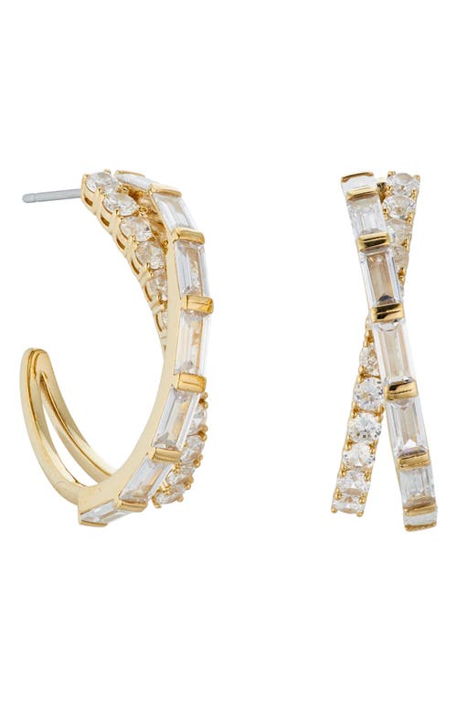 Crossover Cubic Zirconia Hoop Earrings in Gold