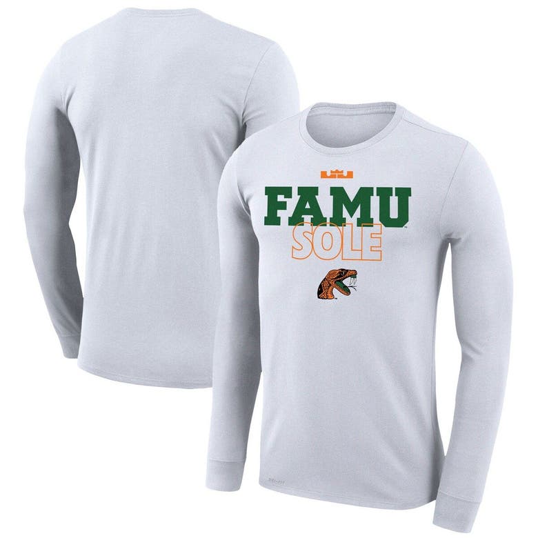 Nike X Lebron James White Florida A&m Rattlers 2023 On Court Bench Long Sleeve T-shirt