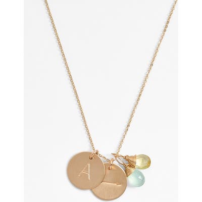 Nashelle Aqua Chalcedony, Lemon Quartz, Initial & Arrow 14K-Gold Fill Disc Necklace
