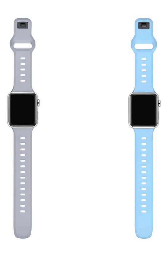 Shop The Posh Tech Assorted 2-pack Silicone Apple Watch® Watchbands In Grey/light Blue