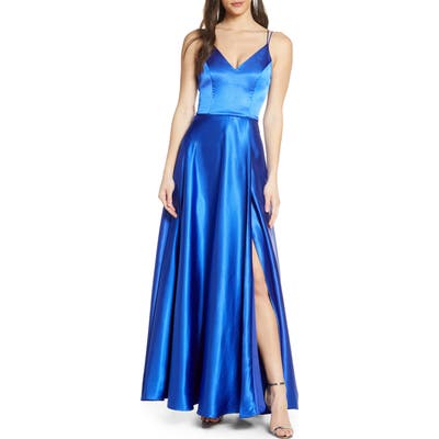 Sequin Hearts Dual Strap Satin Ballgown