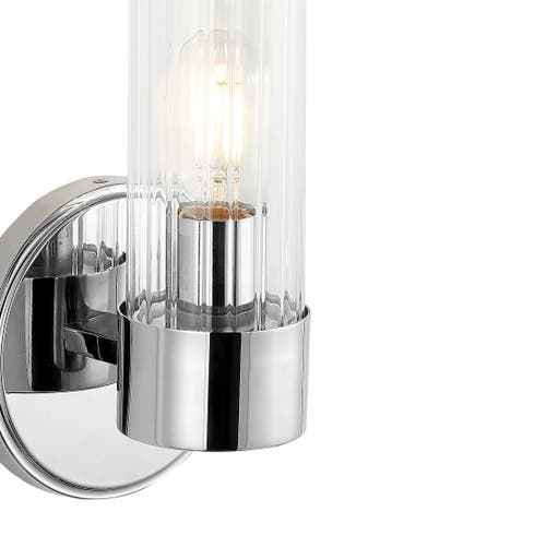 Jonathan Y Cecil 1-light Tall Cylinder Iron/striped Glass Modern Mid-century Led Vanity In Chrome With Clear Shade