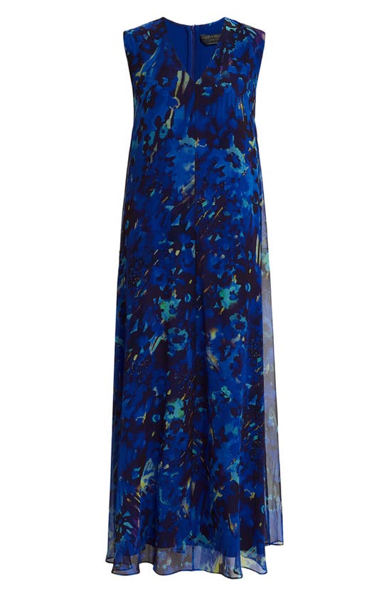 Shop Marina Rinaldi Floral Silk Midi Dress In Blue