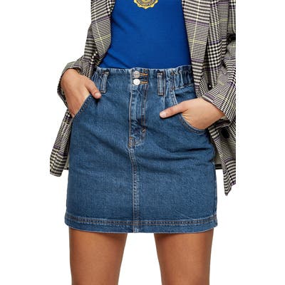 Topshop Paperbag Waist Denim Miniskirt