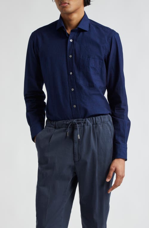 Thom Sweeney Linen Button-Up Shirt Dark Denim at Nordstrom,