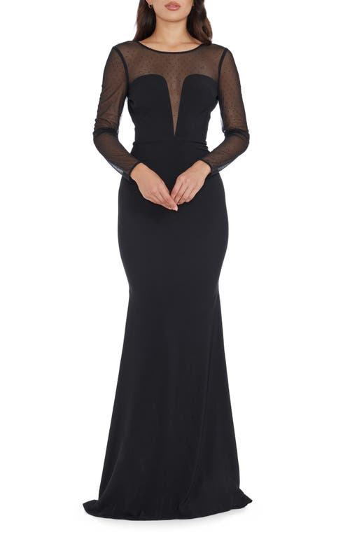 Dress the Population Val Rhinestone Illusion Lace Detail Long Sleeve Mermaid Gown Black at Nordstrom,
