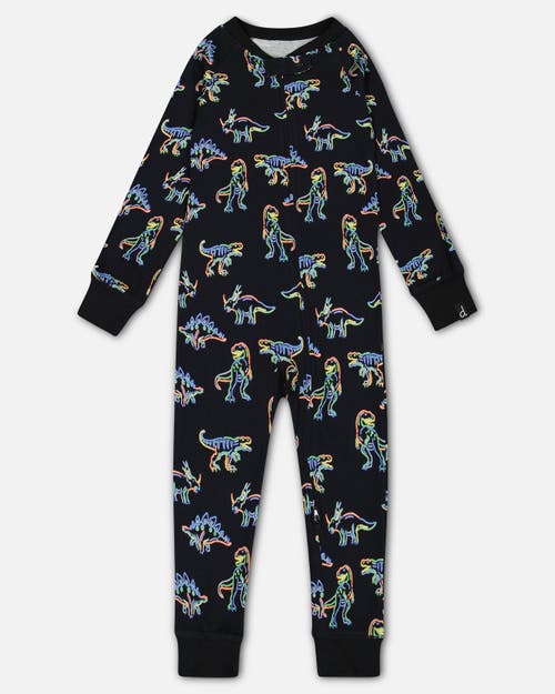 Shop Deux Par Deux Baby Boy's Organic Cotton One Piece Pajama Black Printed Neon Dino In Printed Neon Dinos