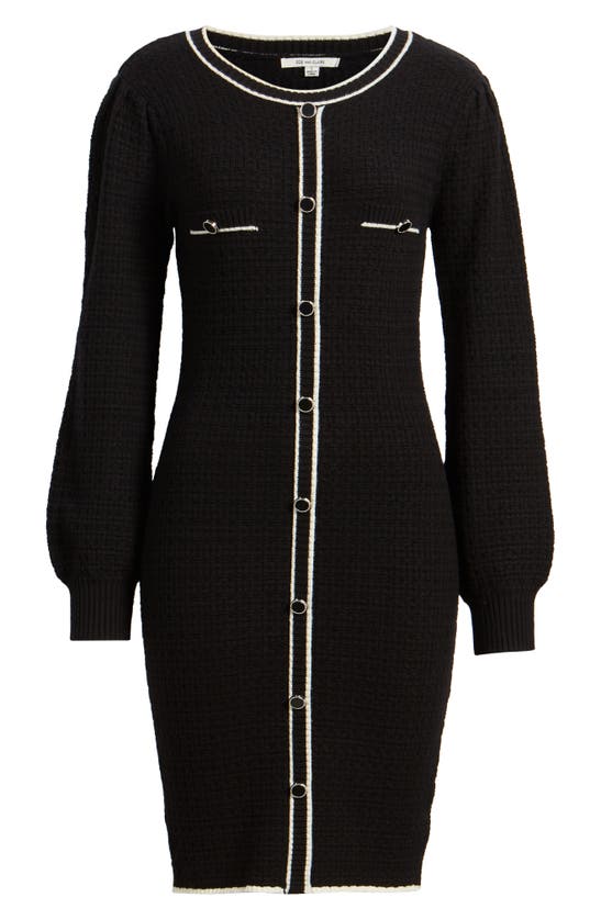Zoe And Claire Long Sleeve Tweed Minidress In Black