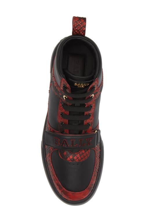 Shop Bally Merryk Snakeskin Embossed High Top Sneaker In Red/black
