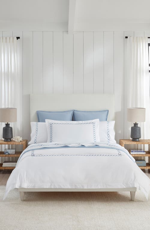 Shop Sferra Catena Border Print Cotton Duvet Cover In White/sea