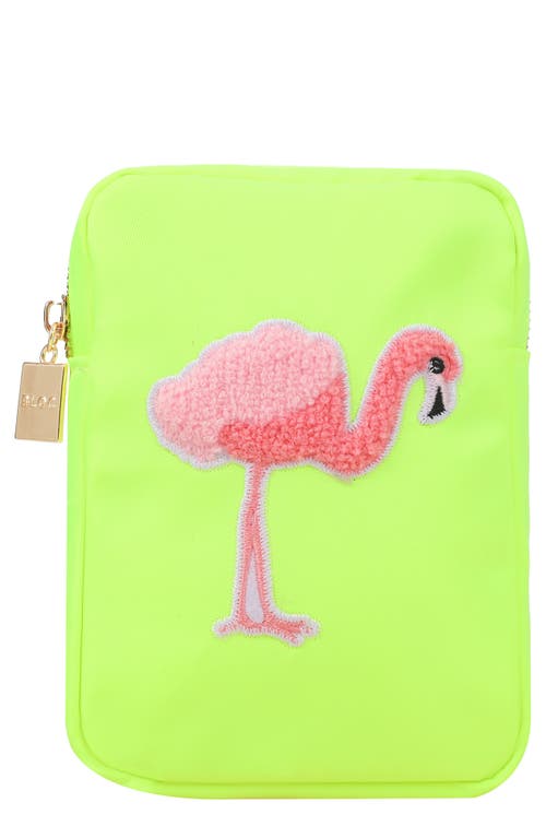 Mini Flamingo Cosmetics Bag in Neon Yellow