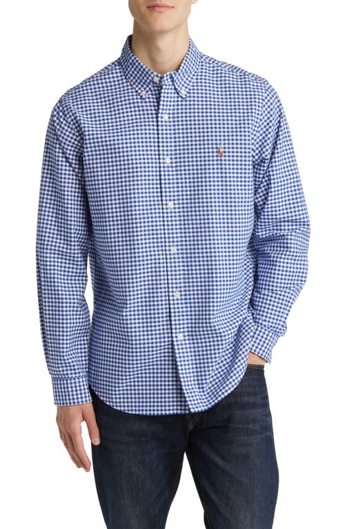 Polo Ralph Lauren Long Sleeve Cotton Oxford Button-Down Shirt in Blue/White Gingham at Nordstrom, Size Medium