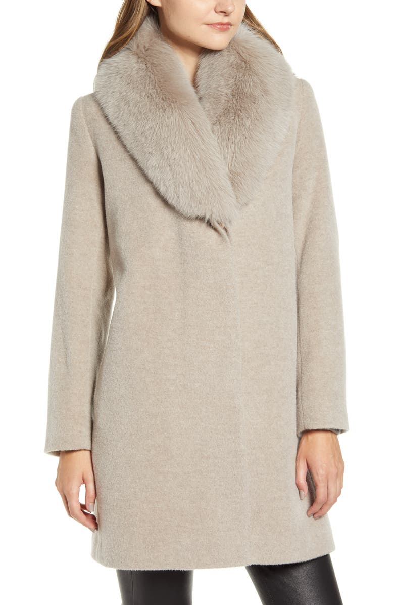 Fleurette Genuine Fox Fur Collar Wool Coat | Nordstrom